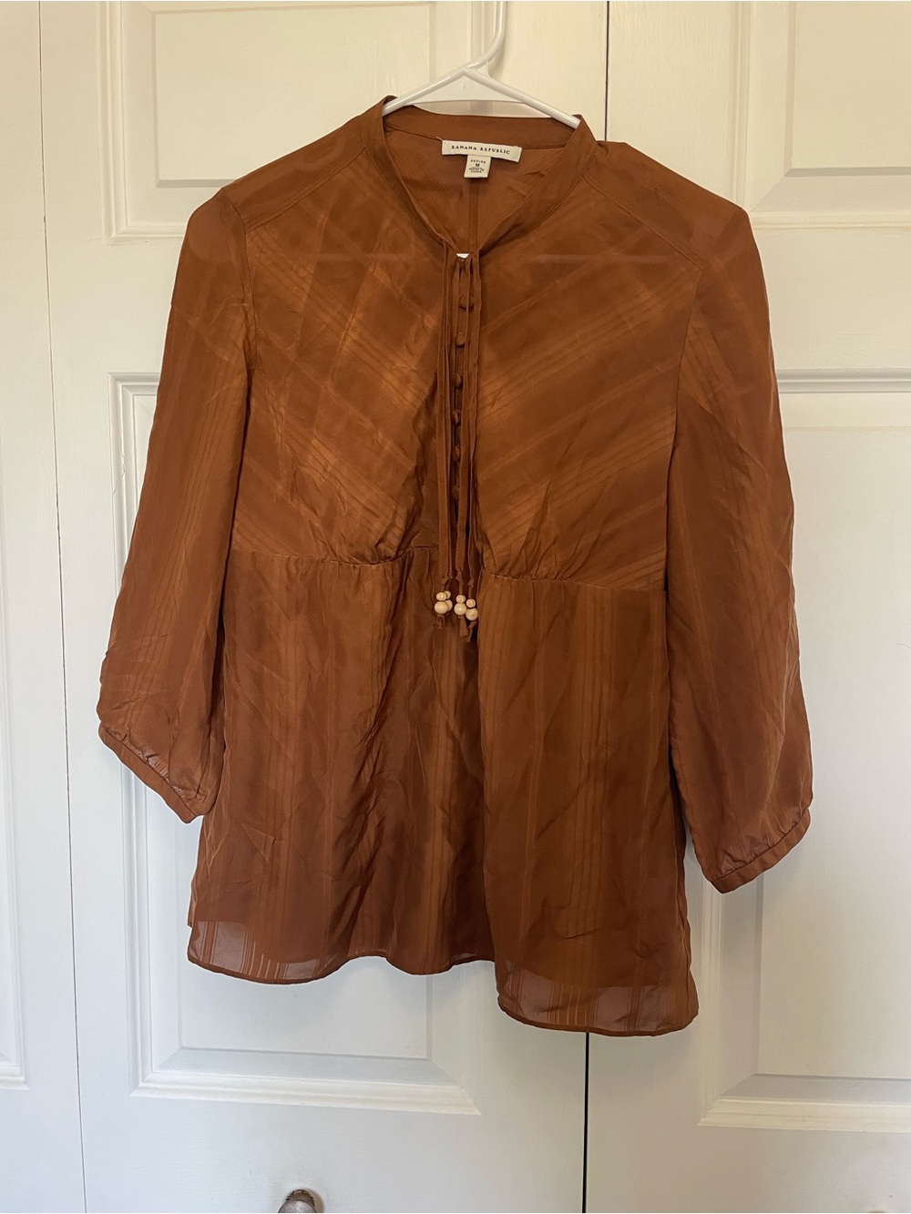 Banana Republic Rust-Brown Silk Button-Front Tunic- Petite Medium